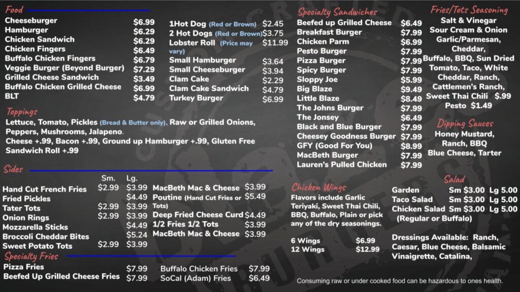 Blazes Burgers Menu 4