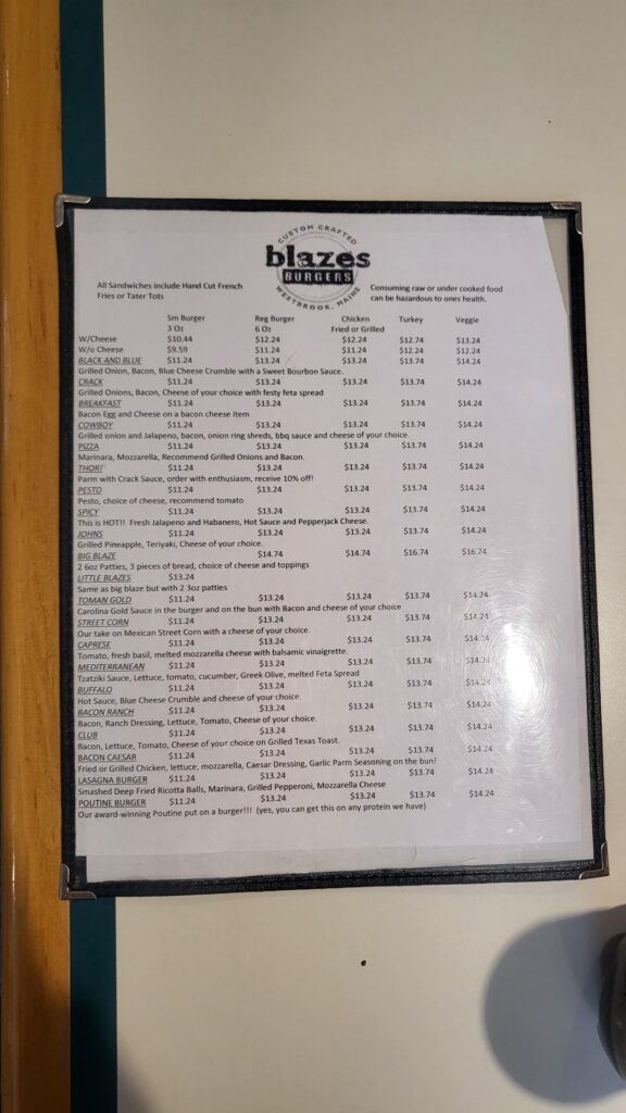 Blazes Burgers Menu 5