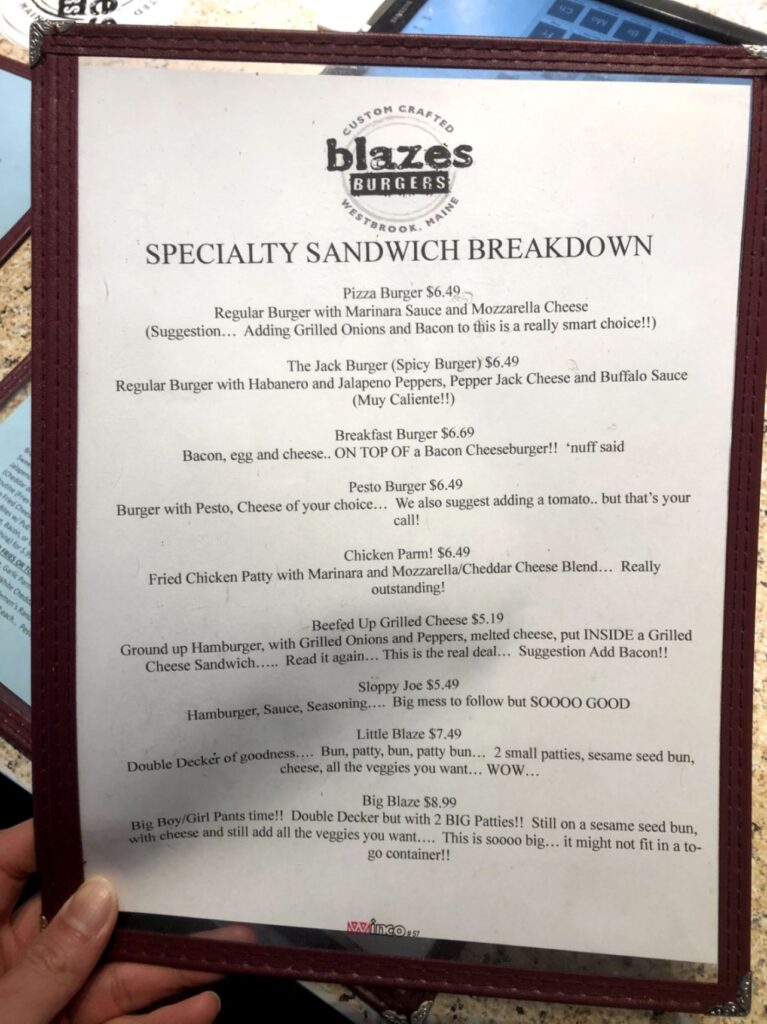 Blazes Burgers Menu 7